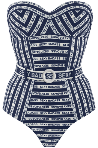 Sexy Badass Plunge Balconette Badeanzug | Wired Padded Blue And White günstig online kaufen