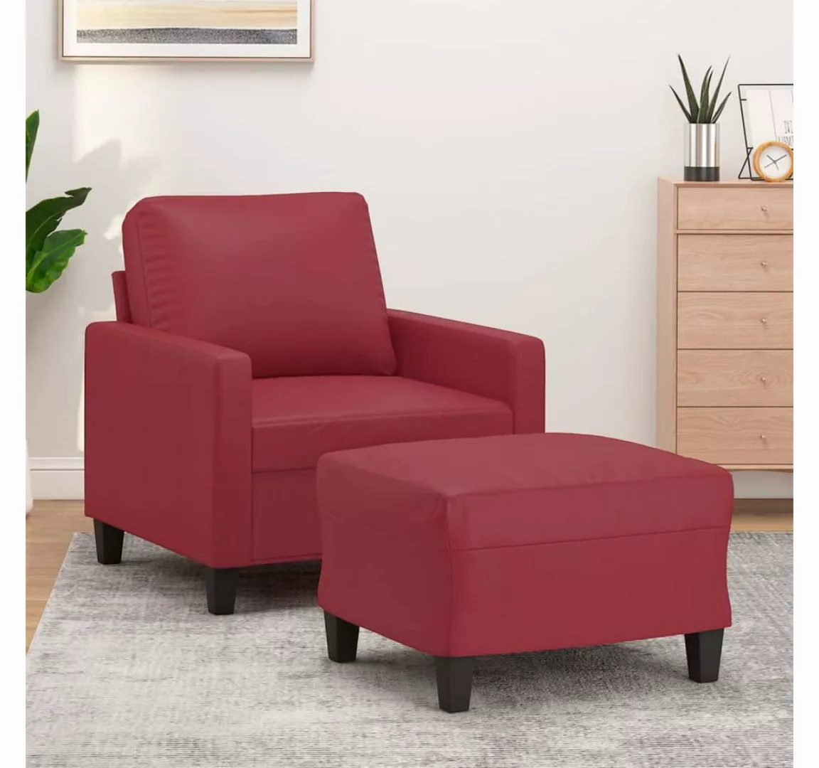 vidaXL Sofa Sessel mit Hocker Kunstleder, Rot günstig online kaufen