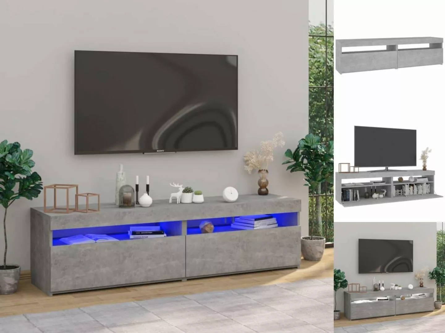 vidaXL TV-Schrank TV-Schränke 2 Stk mit LED-Leuchten Betongrau 75x35x40 cm günstig online kaufen