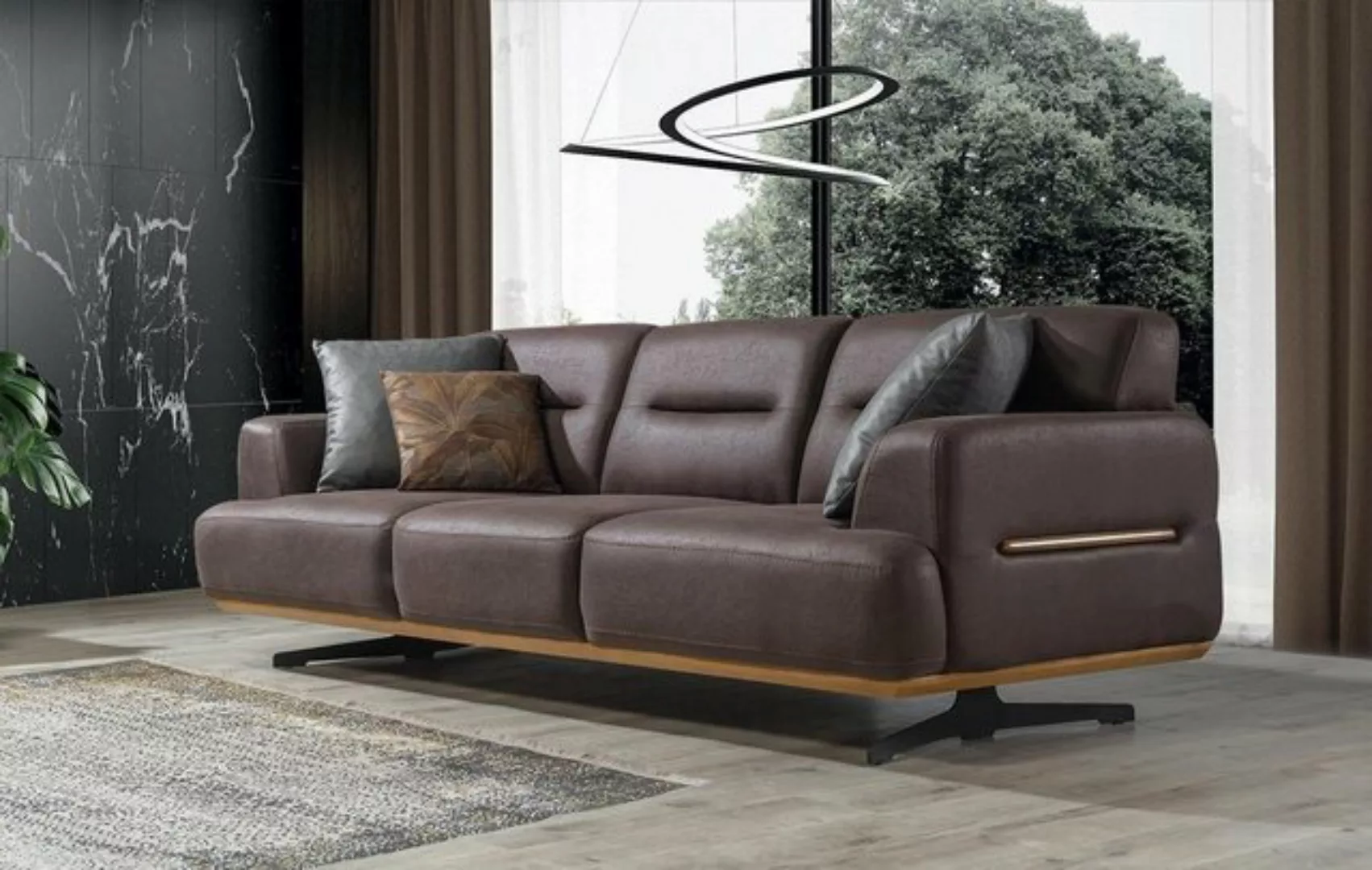 JVmoebel Sofa Modern Sofa 3 Sitz Leder Braun Möbel Couch Sitzpolster Dreisi günstig online kaufen