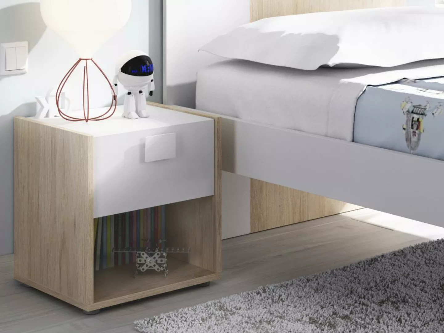 Nachttisch mit 1 Schublade & 1 Ablage - Holzfarben & Weiß - SONIA günstig online kaufen
