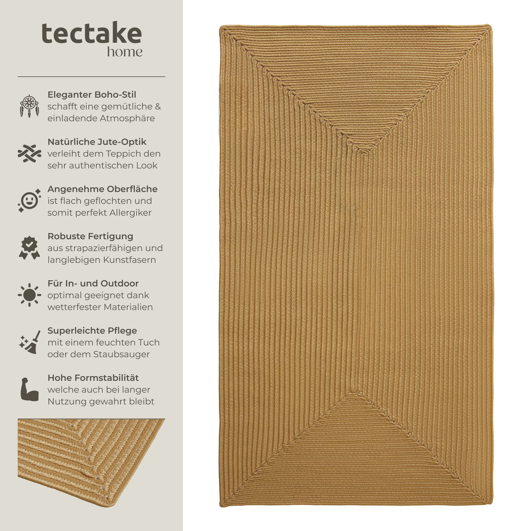 tectake Teppich Geflochtener Teppich, Rechteck, Höhe: günstig online kaufen