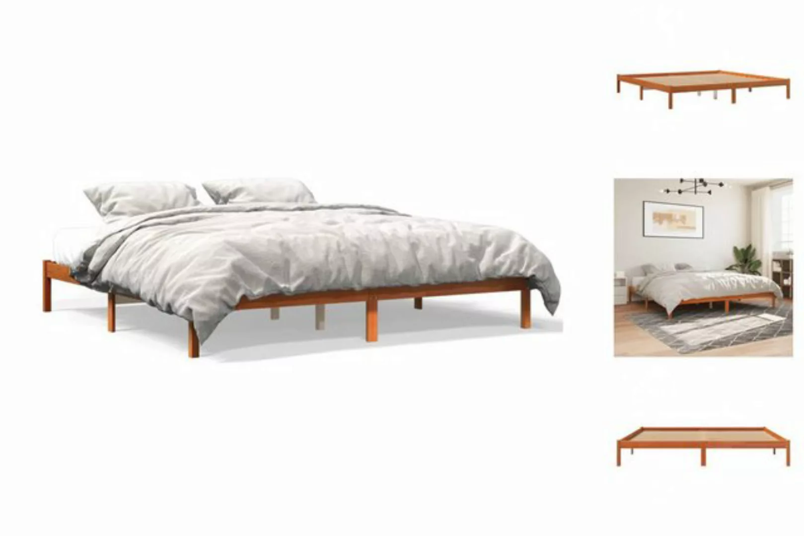 vidaXL Bettgestell Massivholzbett Wachsbraun 180x200 cm Kiefer Bett Bettges günstig online kaufen