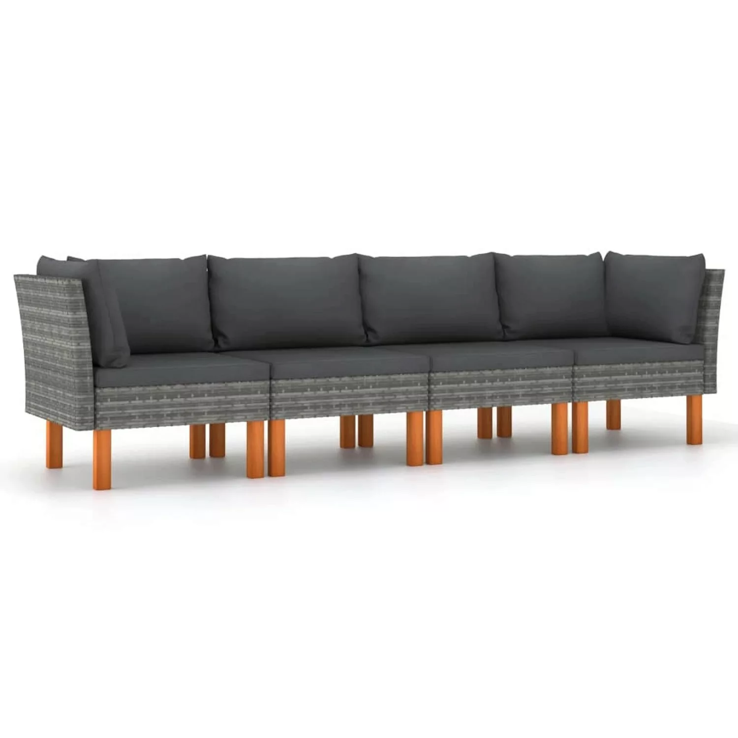 4-sitzer-gartensofa Mit Kissen Grau Poly Rattan günstig online kaufen