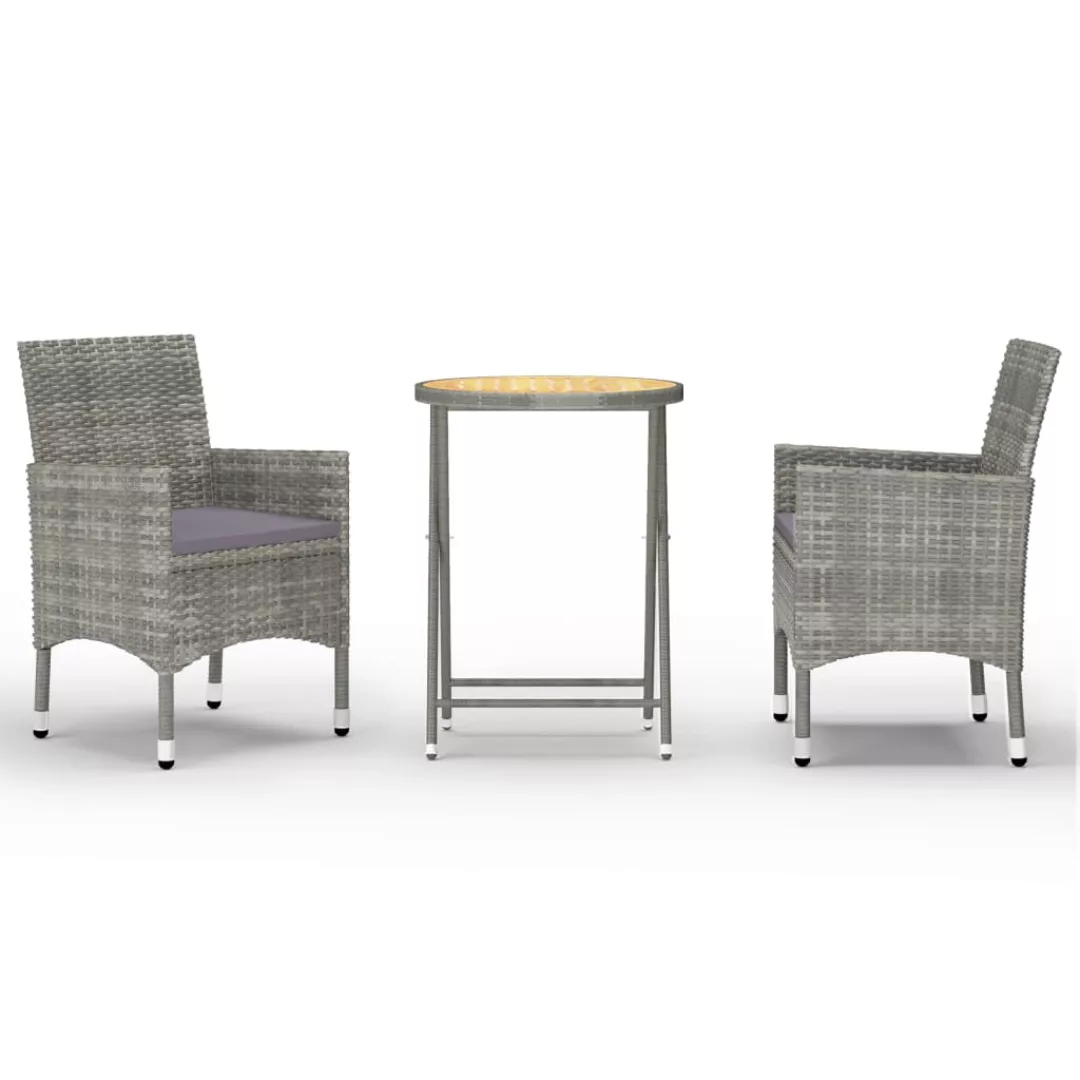 3-tlg. Bistro-set Poly Rattan Und Akazienholz Grau günstig online kaufen