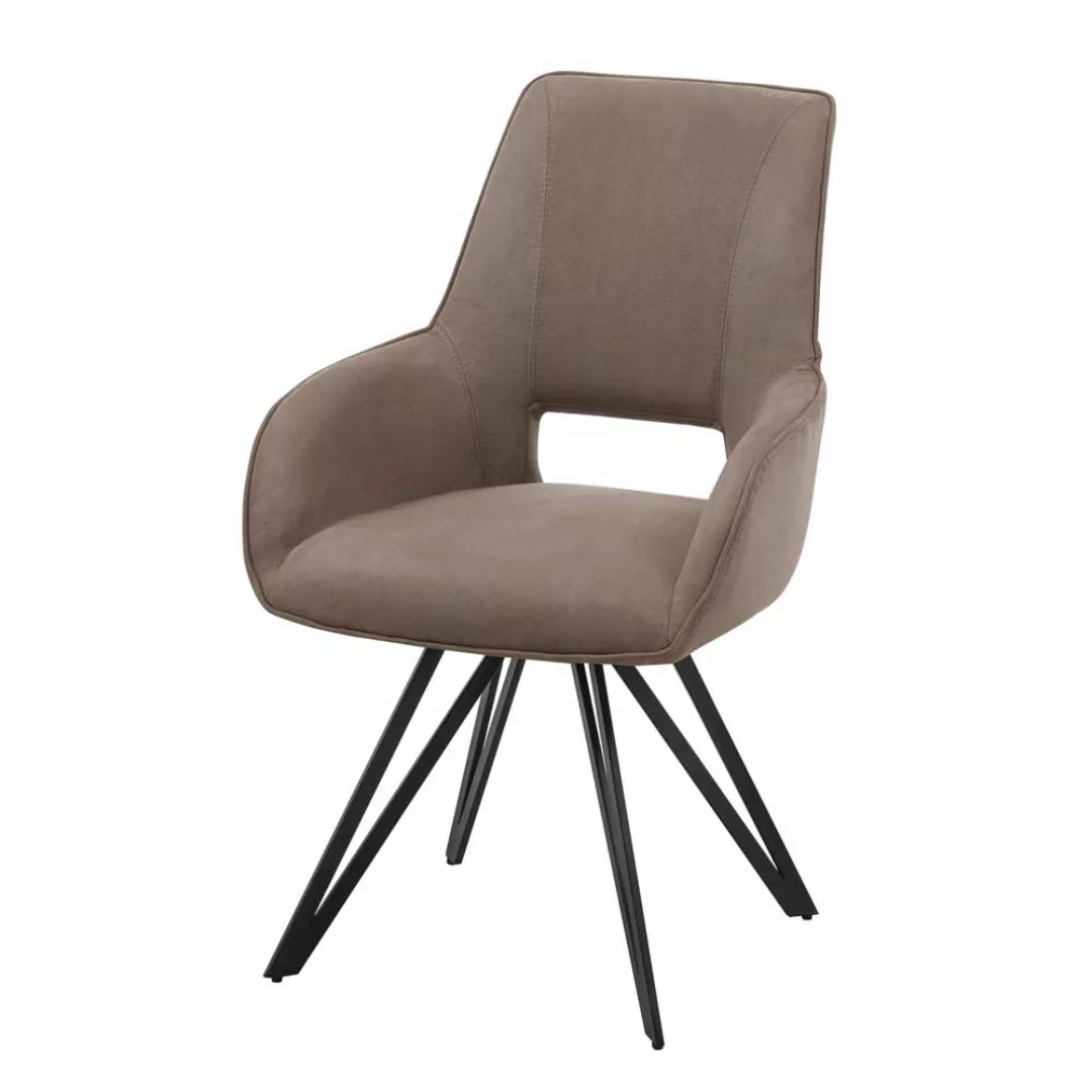 Esstisch Stühle aus Microfaser und Metall Taupe und Schwarz günstig online kaufen