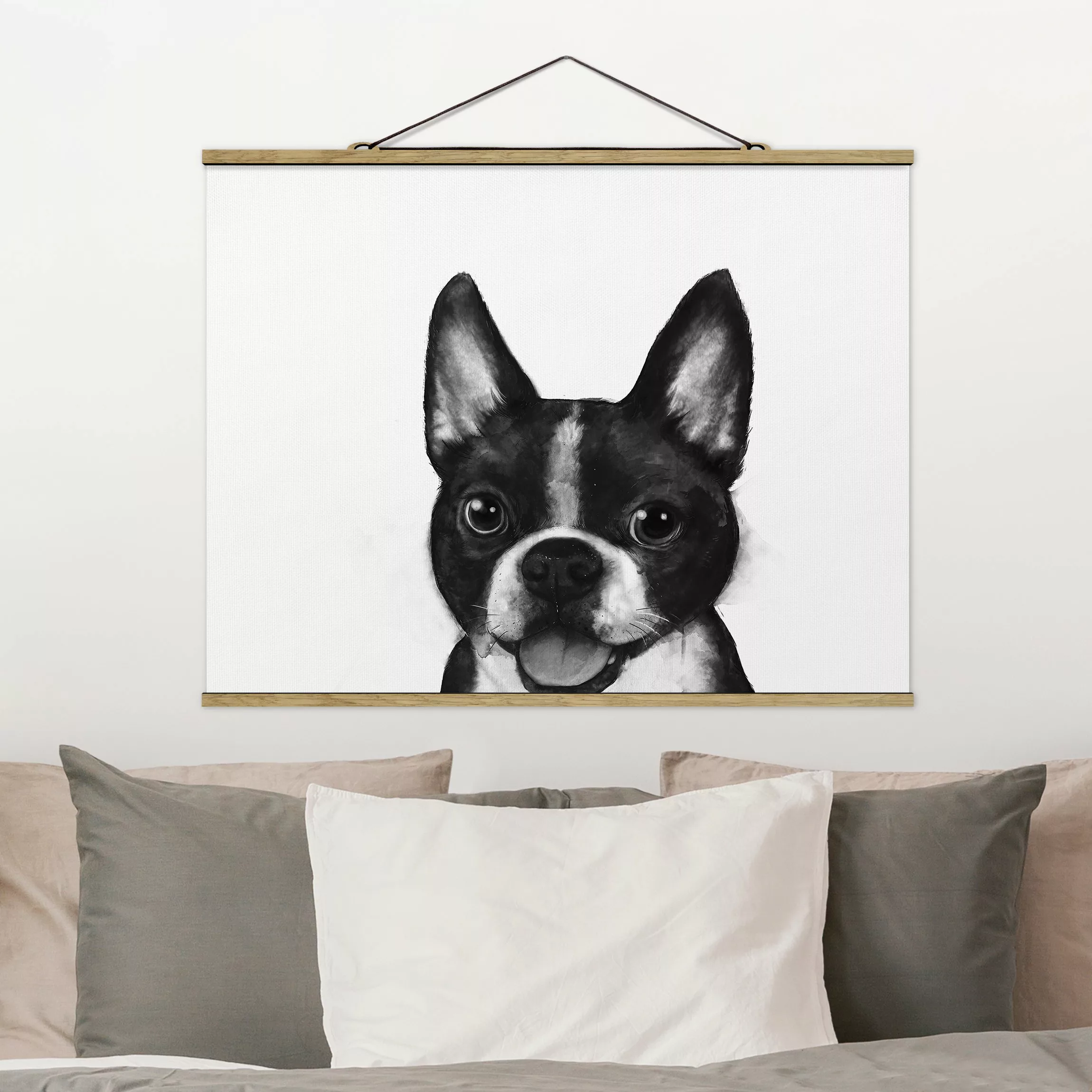 Stoffbild Tiere mit Posterleisten - Querformat Illustration Hund Boston Sch günstig online kaufen