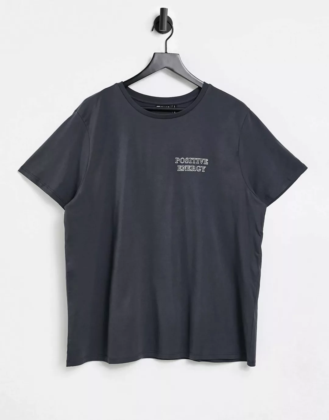 ASOS DESIGN – Lockeres T-Shirt mit „Positive Energy”-Print in Anthrazit-Gra günstig online kaufen