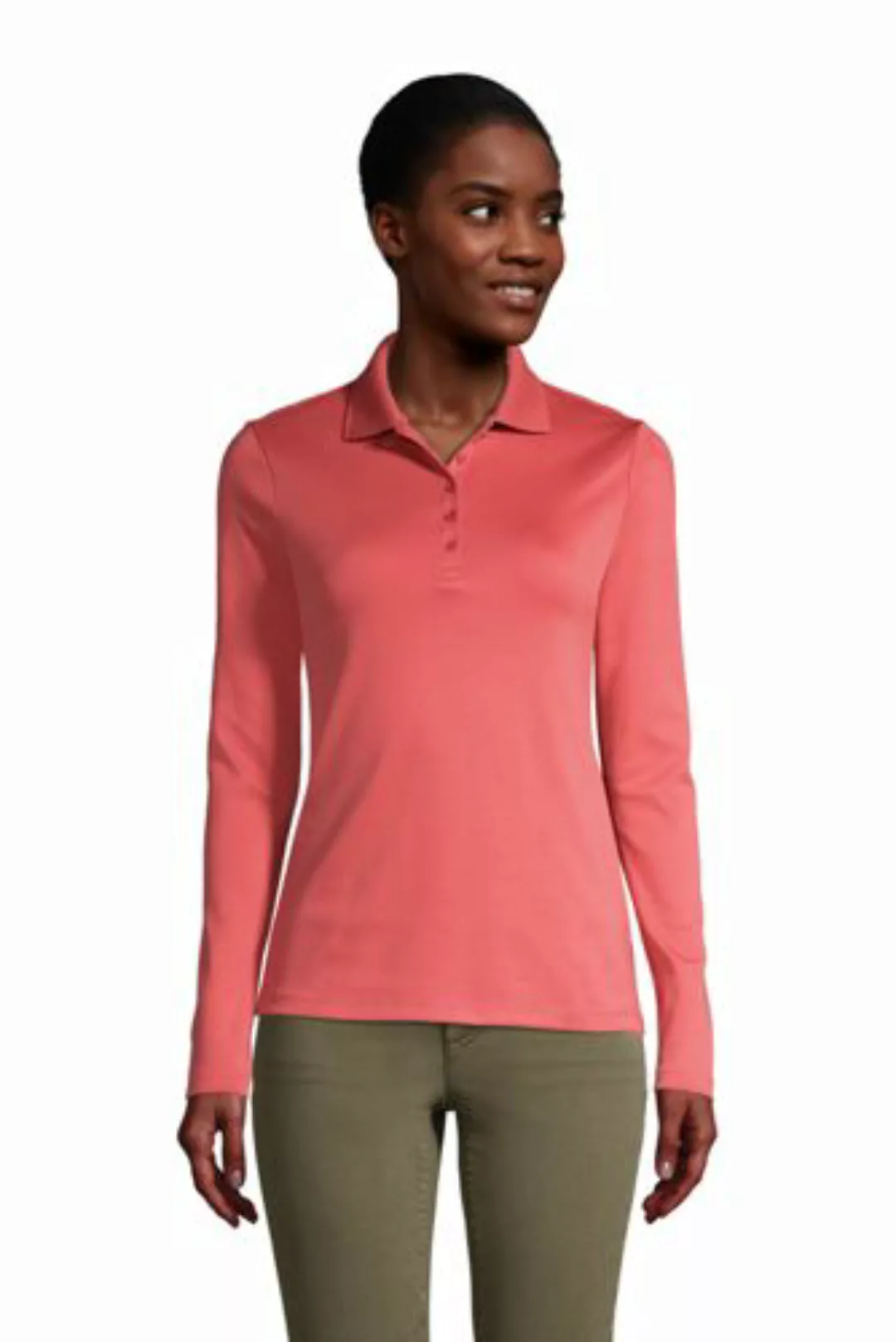 Supima-Poloshirt mit langen Ärmeln, Damen, Größe: M Normal, Rot, Baumwolle, günstig online kaufen