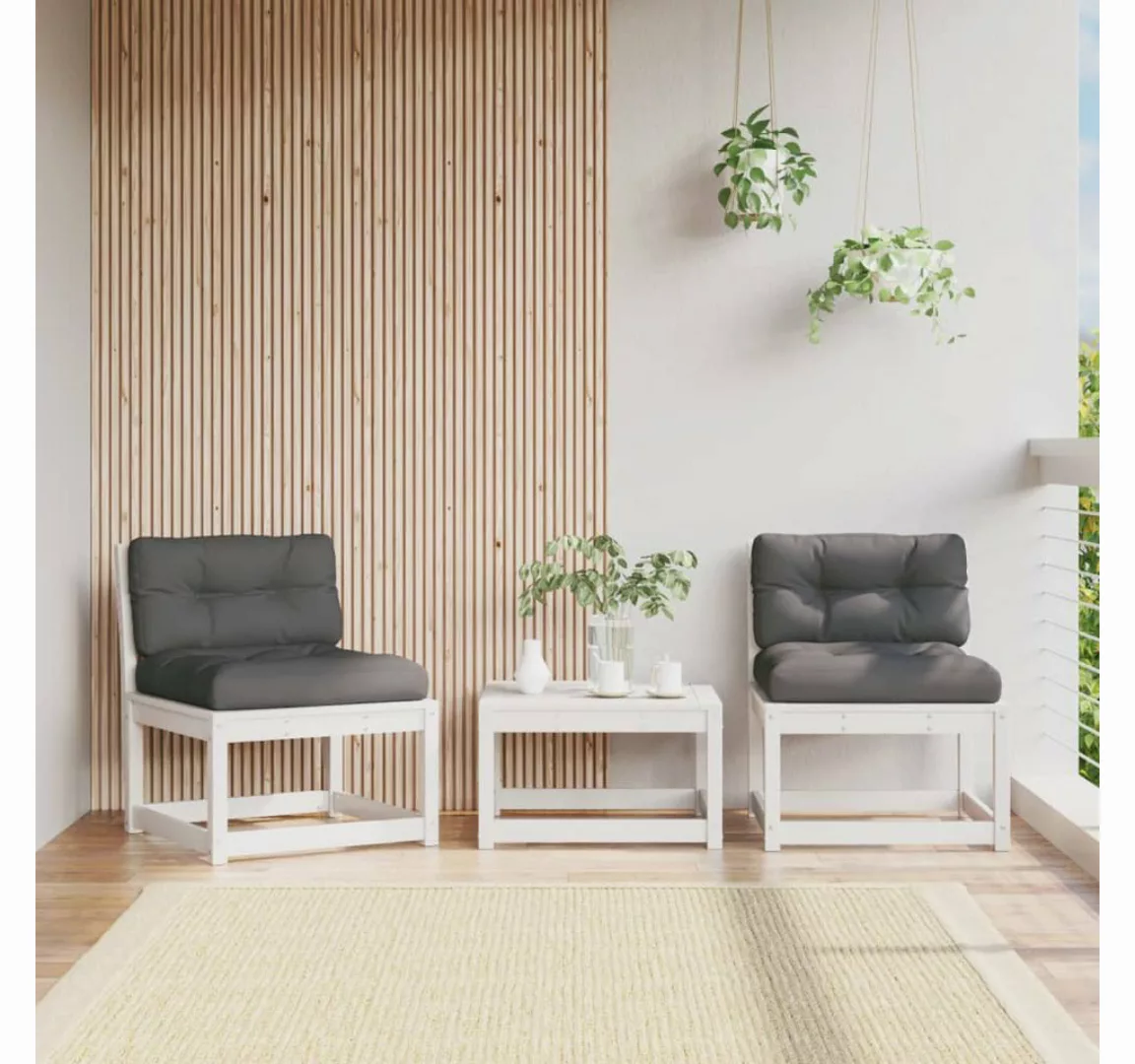 vidaXL Loungesofa Gartensofas mit Kissen 2 Stk. Weiß Massivholz Kiefer günstig online kaufen