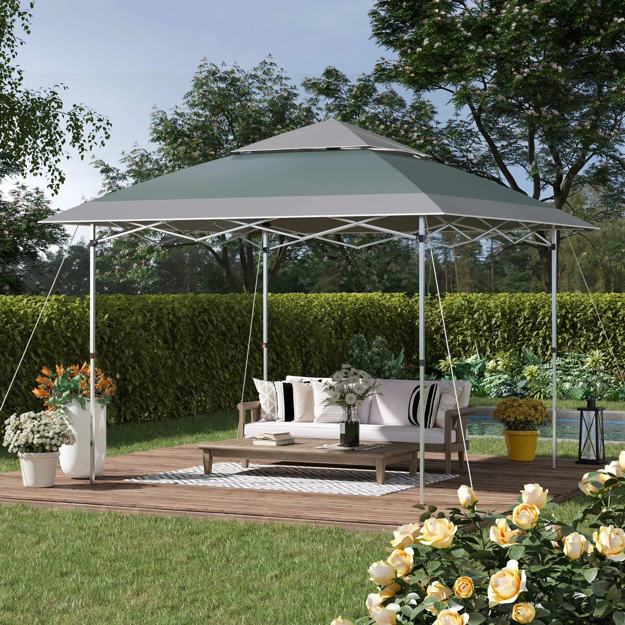 Outsunny Faltpavillon 3,6x3,6m  Pop-Up Gartenpavillon mit Rollentasche, Oxf günstig online kaufen