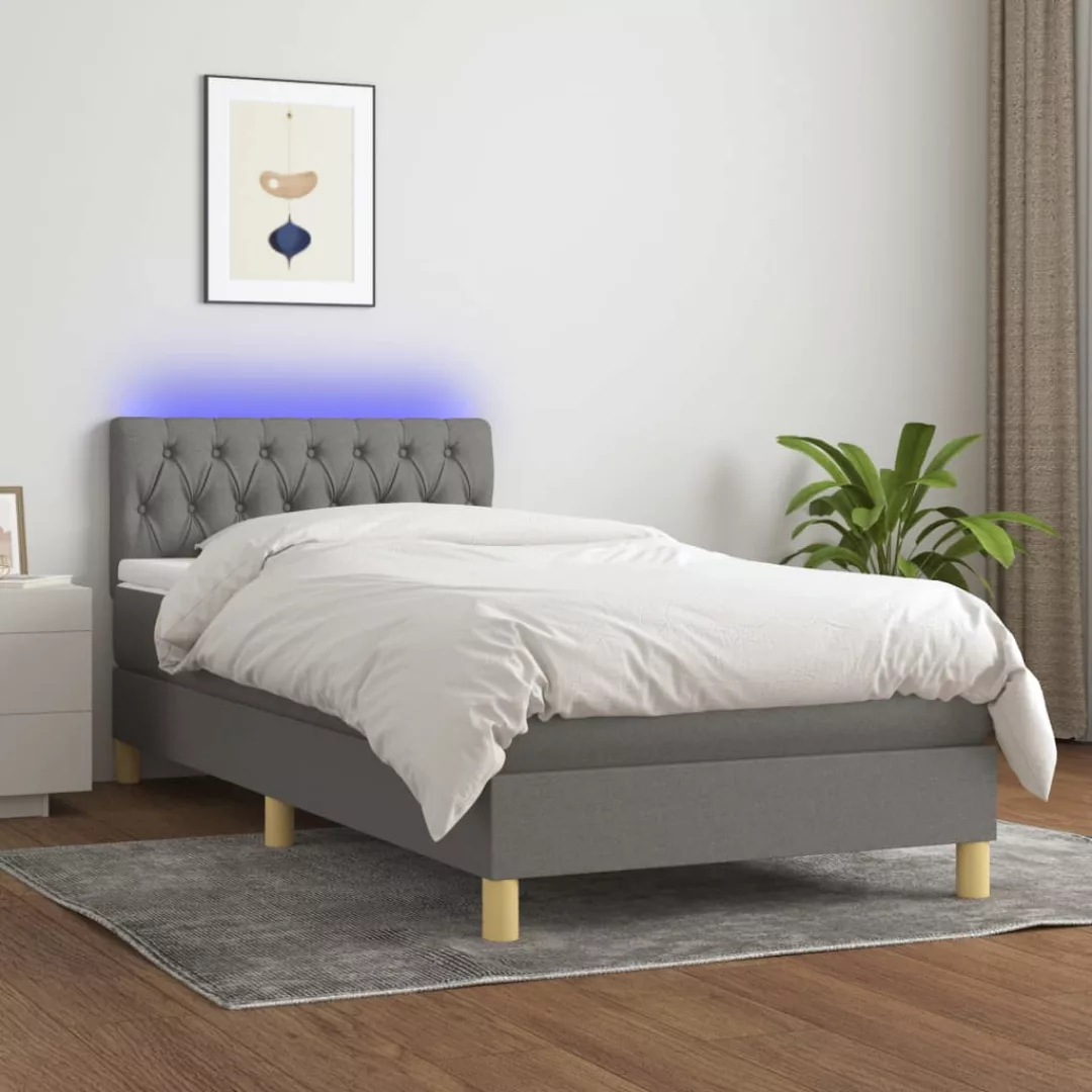 Vidaxl Boxspringbett Mit Matratze & Led Dunkelgrau 100x200 Cm Stoff günstig online kaufen