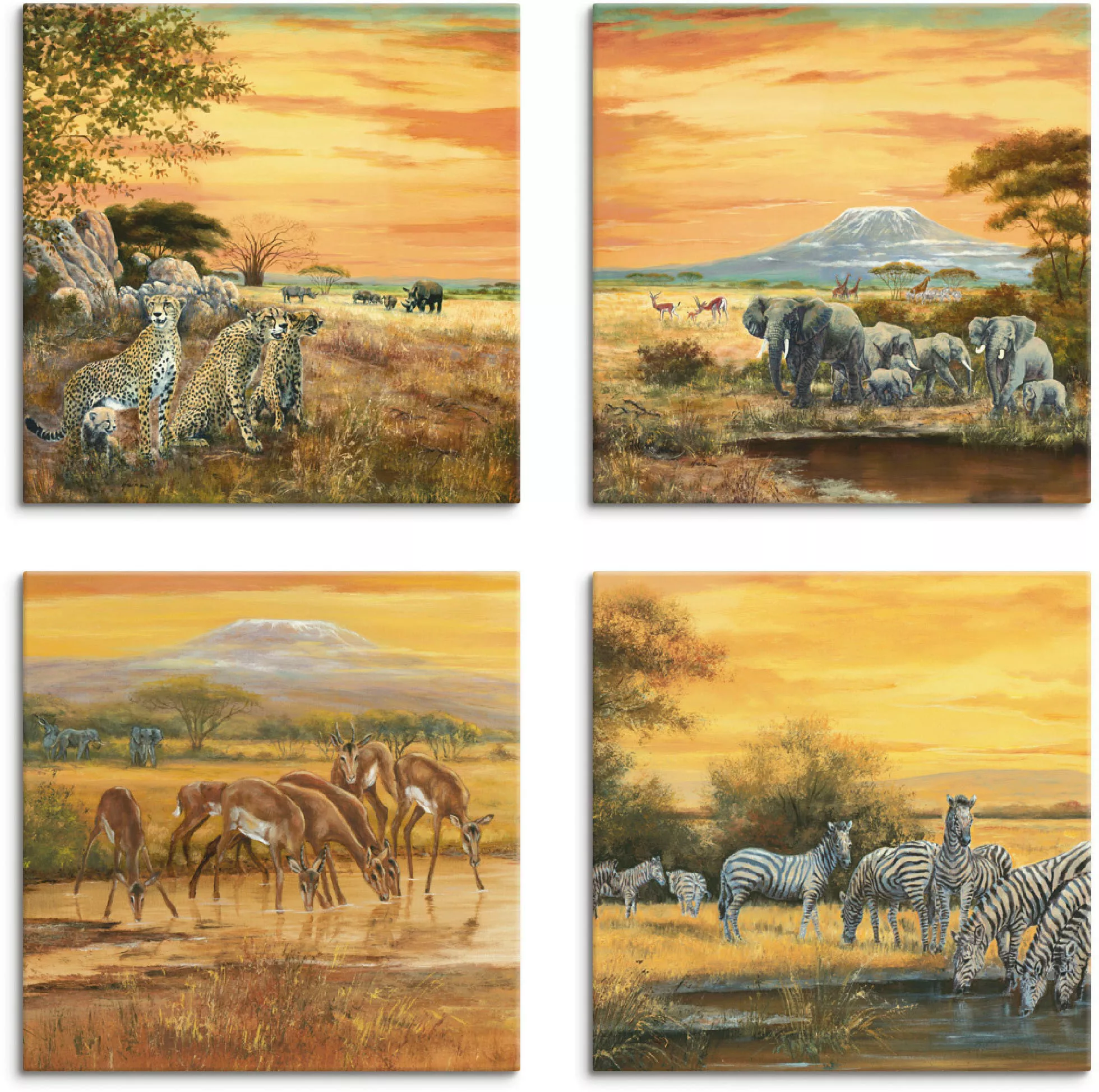 Artland Leinwandbild "Geparden Elefanten Zebras in der Steppe", Wildtiere, günstig online kaufen