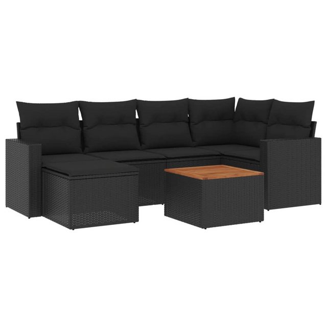 vidaXL Sofaelement 7-tlg. Garten-Sofagarnitur mit Kissen Schwarz Poly Ratta günstig online kaufen