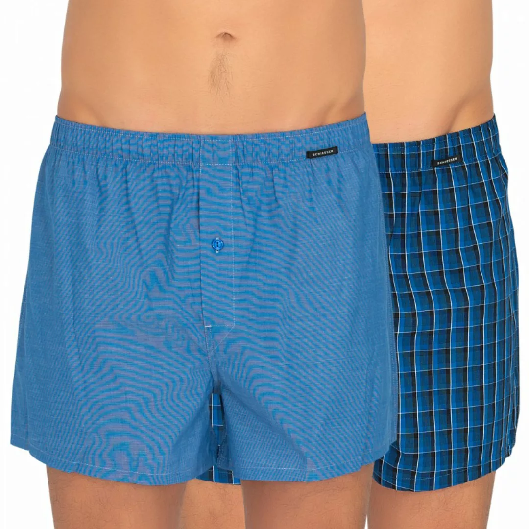 Schiesser 2-er Set Boxershorts Dunkelblau & Blau kariert günstig online kaufen