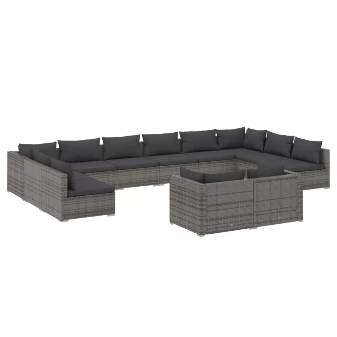 Vidaxl 12-tlg. Garten-lounge-set Mit Kissen Grau Poly Rattan günstig online kaufen