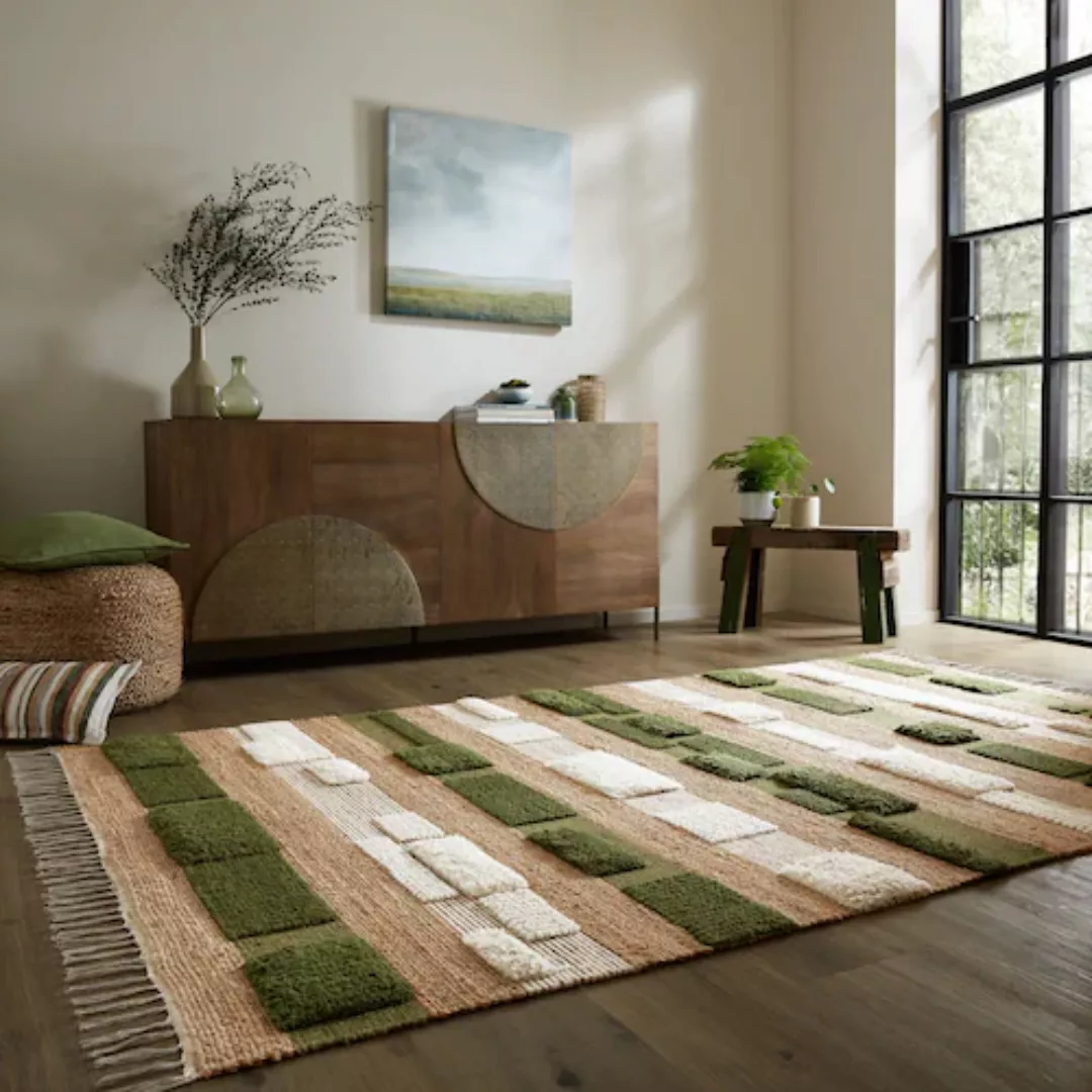 FLAIR RUGS Teppich »MEDINA BLOCKS«, rechteckig, 22 mm Höhe, Jute/-und Wollm günstig online kaufen
