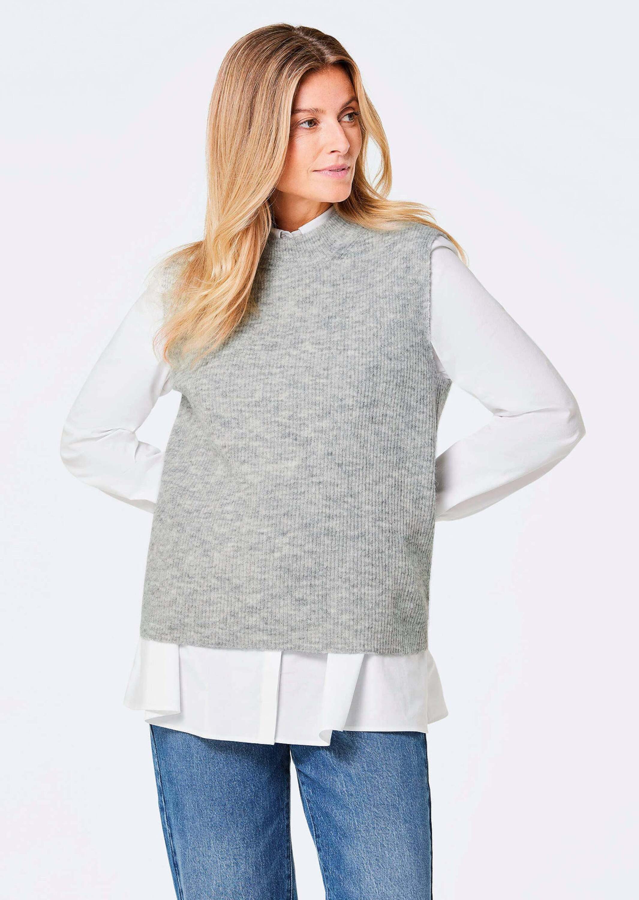 GOLDNER Strickpullover Rippstrick Pullunder mit Stehkragen günstig online kaufen