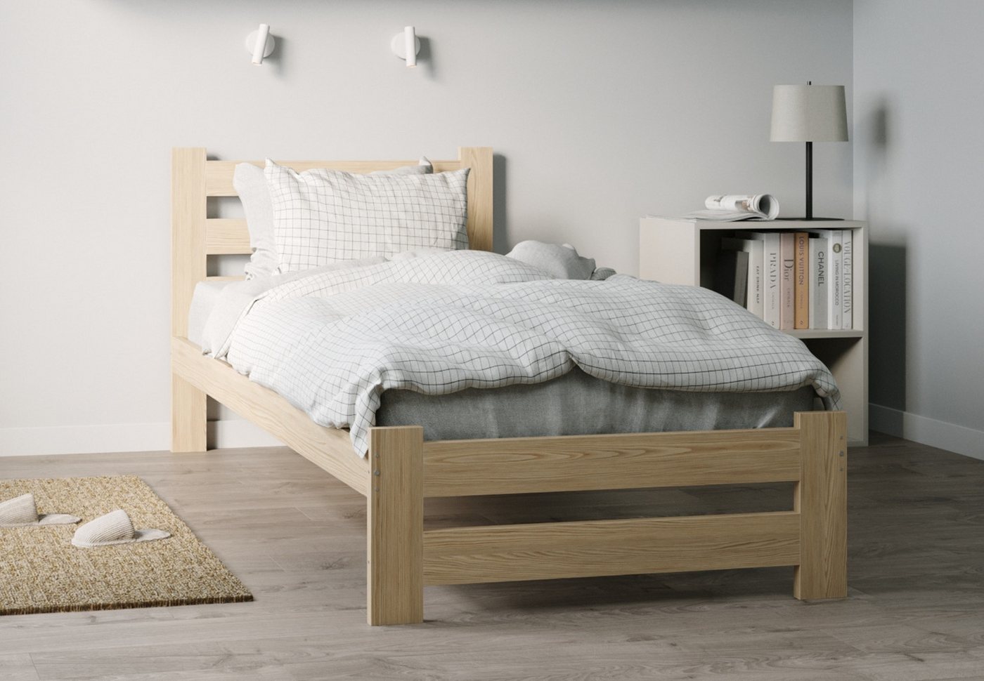 Home Collective Holzbett mit Lattenrost Modern Bett Kiefer Bettgestell Mass günstig online kaufen