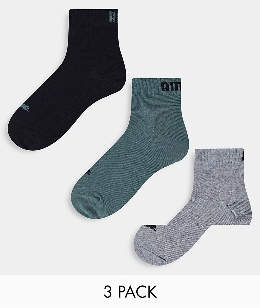 PUMA – Kurze Socken in Grün, Grau und Schwarz im 3er-Pack günstig online kaufen