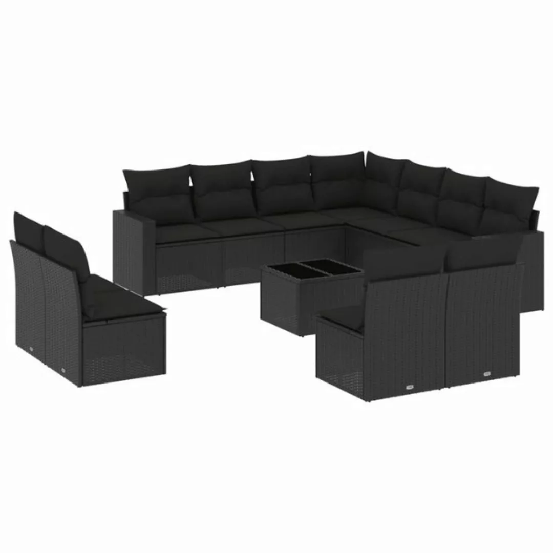 vidaXL Sofaelement 12-tlg. Garten-Sofagarnitur mit Kissen Schwarz Poly Ratt günstig online kaufen