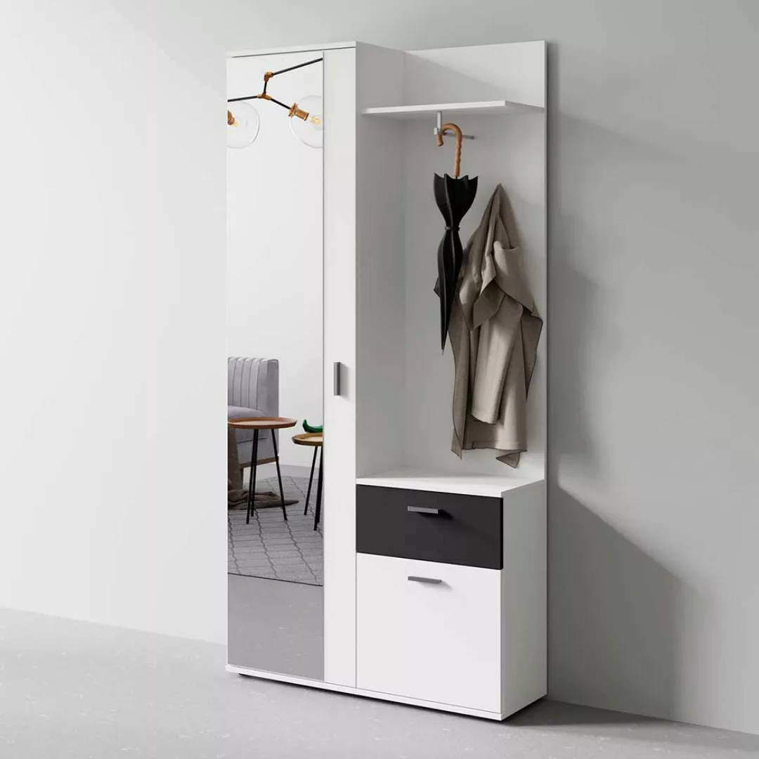 Moderne Kompaktgarderobe mit einer Schublade und Tür Weiß und Schwarz günstig online kaufen