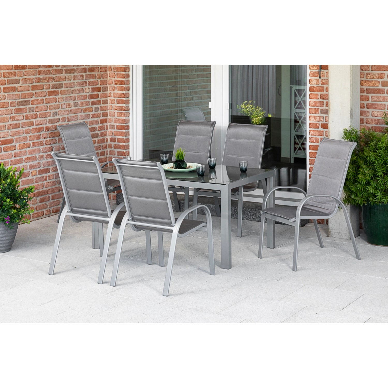 Merxx Amalfi di Lusso Set 7 -tlg. 6 Stapelsessel Tisch 150 x 90 cm Diamantb günstig online kaufen