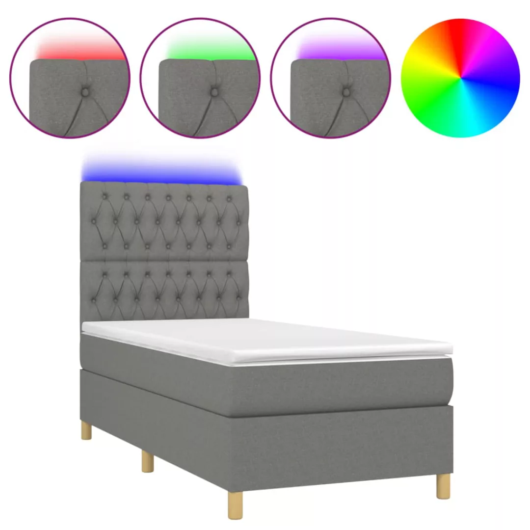 Vidaxl Boxspringbett Mit Matratze & Led Dunkelgrau 80x200 Cm Stoff günstig online kaufen
