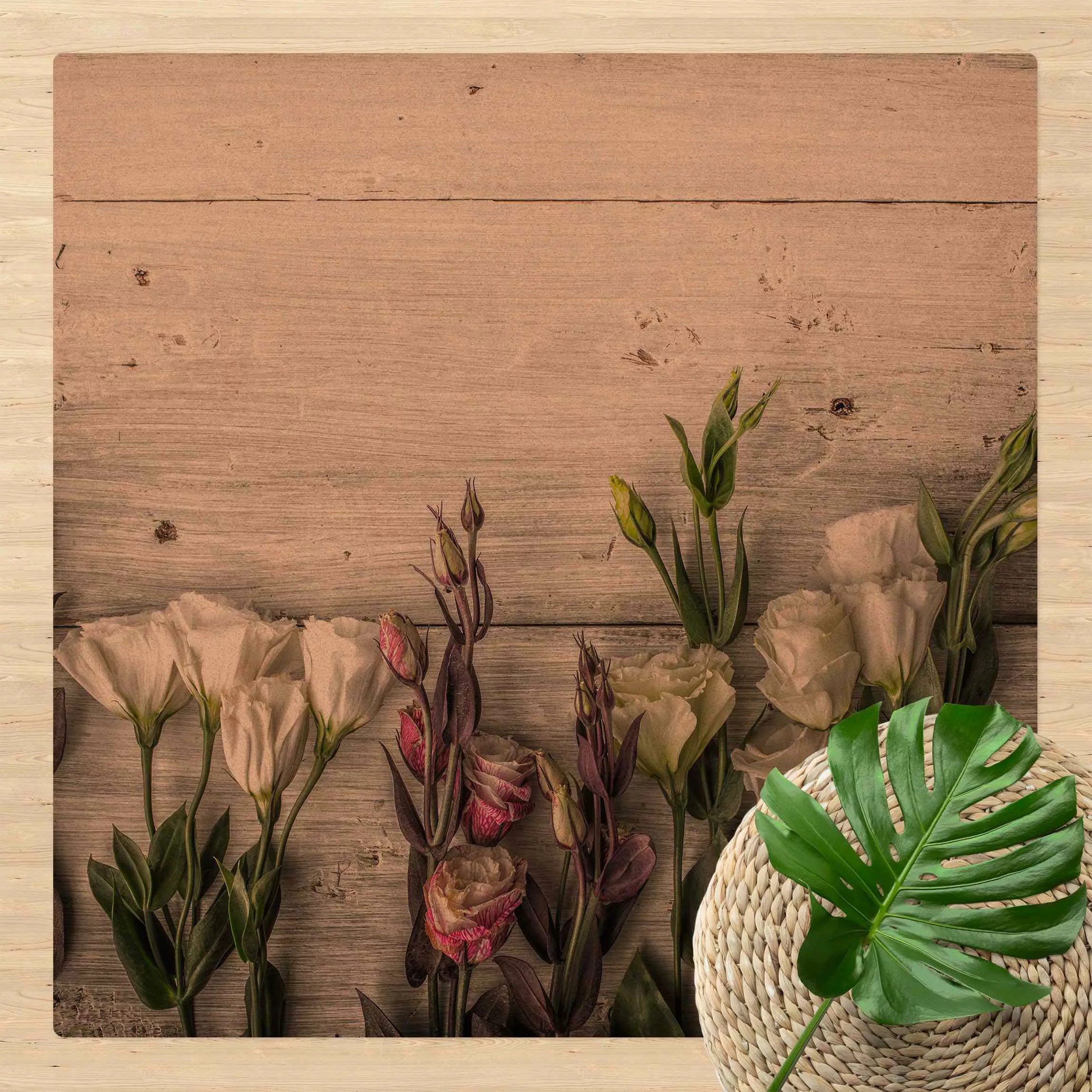 Kork-Teppich Tulpen-Rose Shabby Holzoptik günstig online kaufen