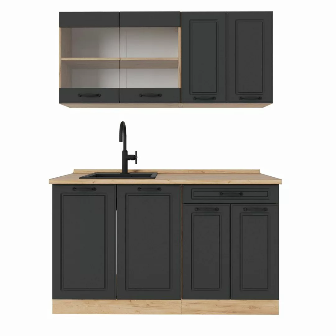 Vicco Küchenzeile R-Line, Anthrazit Landhaus/Goldkraft Eiche, günstig online kaufen