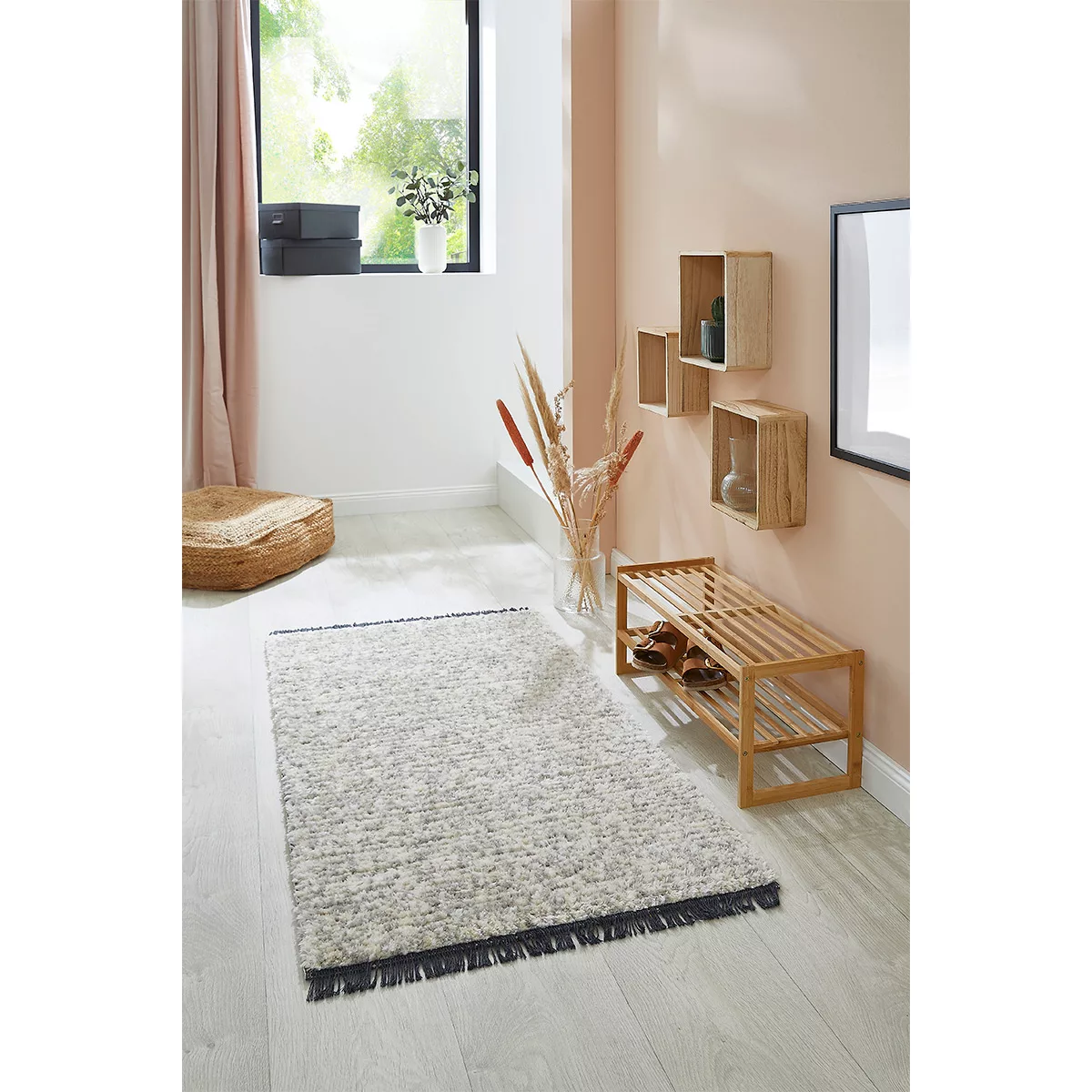 HOMCOM Hochflorteppich mit Fransen Beige-Grau 150 x 80 x 2,1 cm   Aosom günstig online kaufen