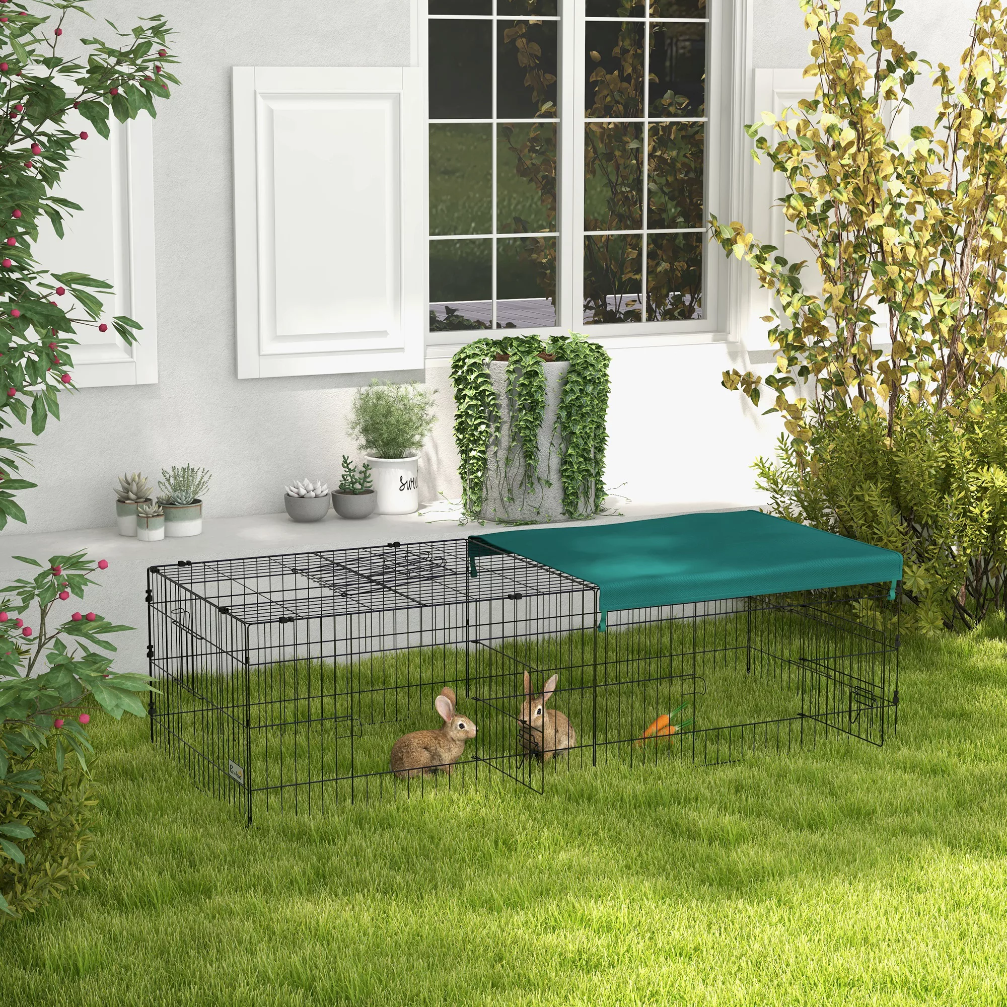 PawHut Kleintierkäfig  Haustier-Laufstall mit 5 Türen & Dach, Kaninchenstal günstig online kaufen