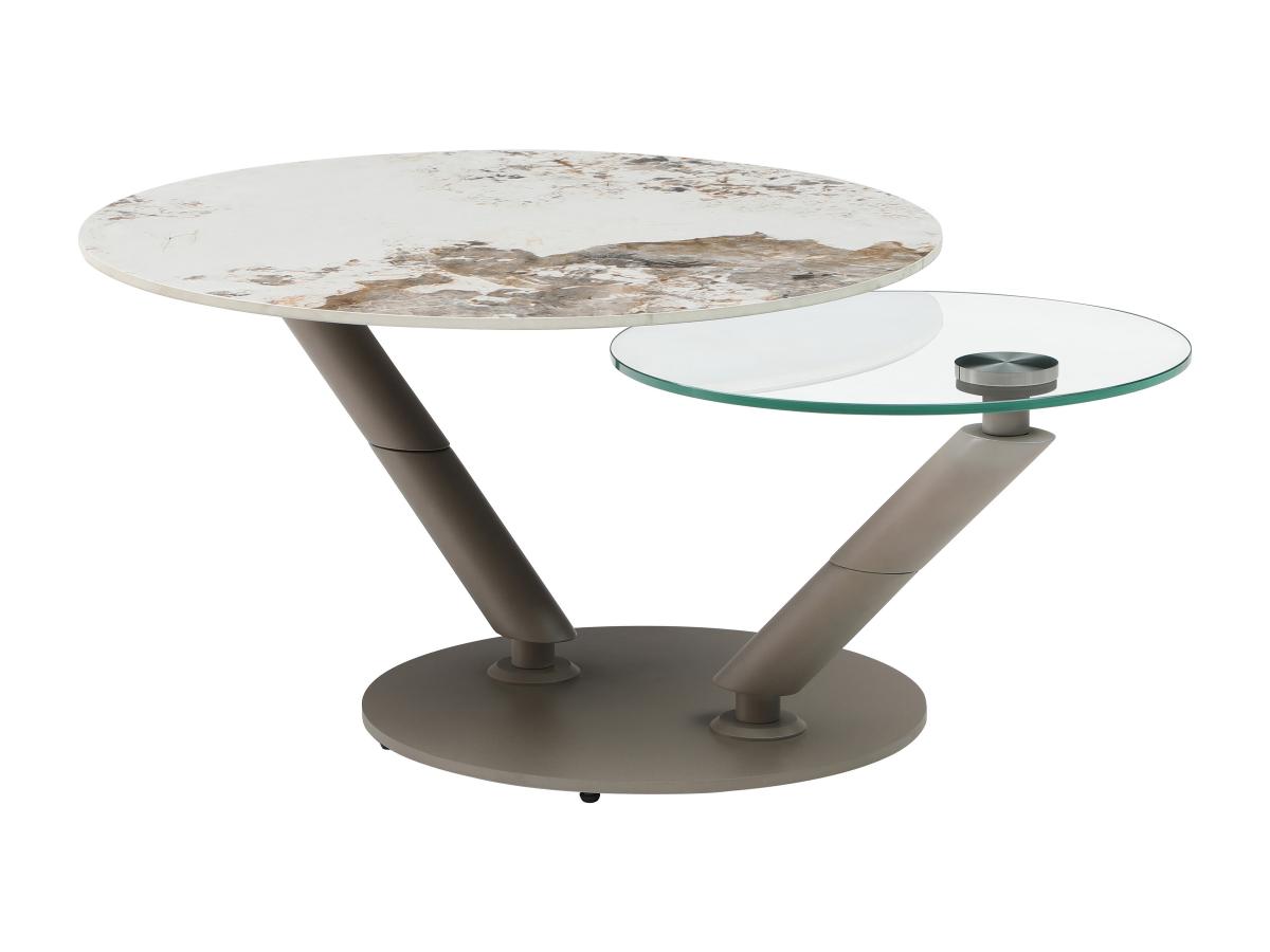 Couchtisch mit drehbaren Tischplatten - Keramik, Sicherheitsglas & taupefar günstig online kaufen