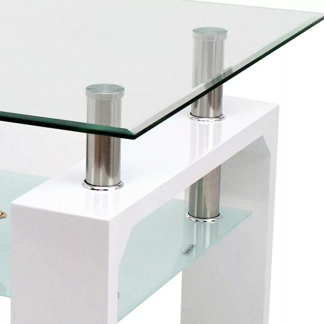 Couchtisch weiß Hochglanz mit Glasplatte modernem Design günstig online kaufen