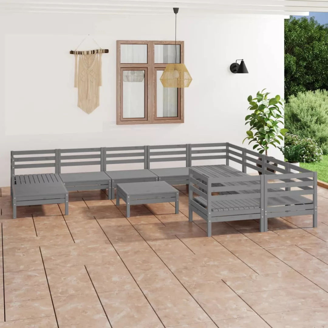 11-tlg. Garten-lounge-set Grau Massivholz Kiefer günstig online kaufen