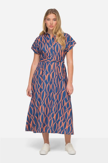 Laurasøn Midikleid Leinenmix-Kleid Allover Print Hemdkragen Halbarm günstig online kaufen