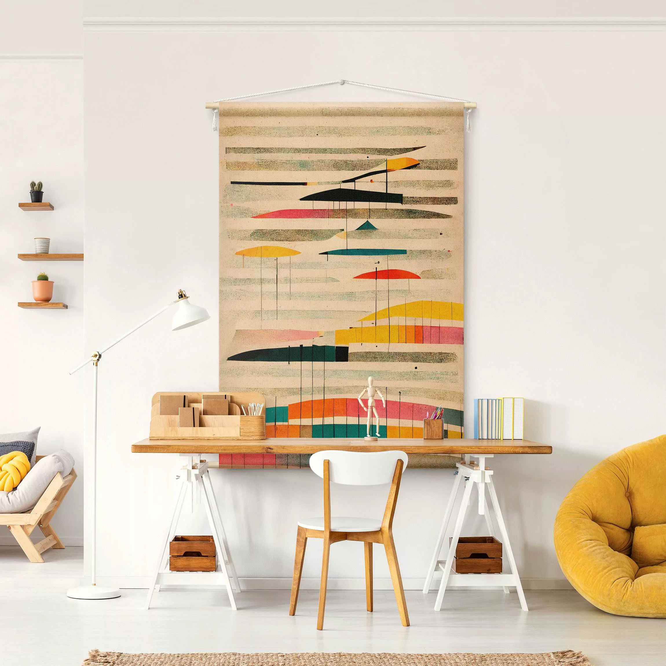 Wandteppich Farbkomposition mit Streifen günstig online kaufen