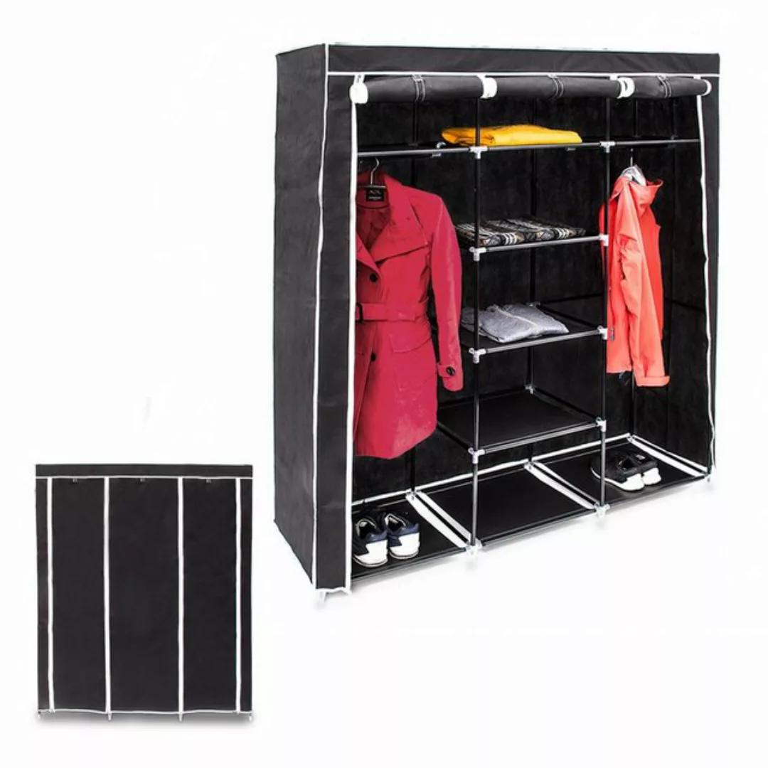 relaxdays Stoffschrank 2 x Stoffkleiderschrank 9 Böden schwarz günstig online kaufen