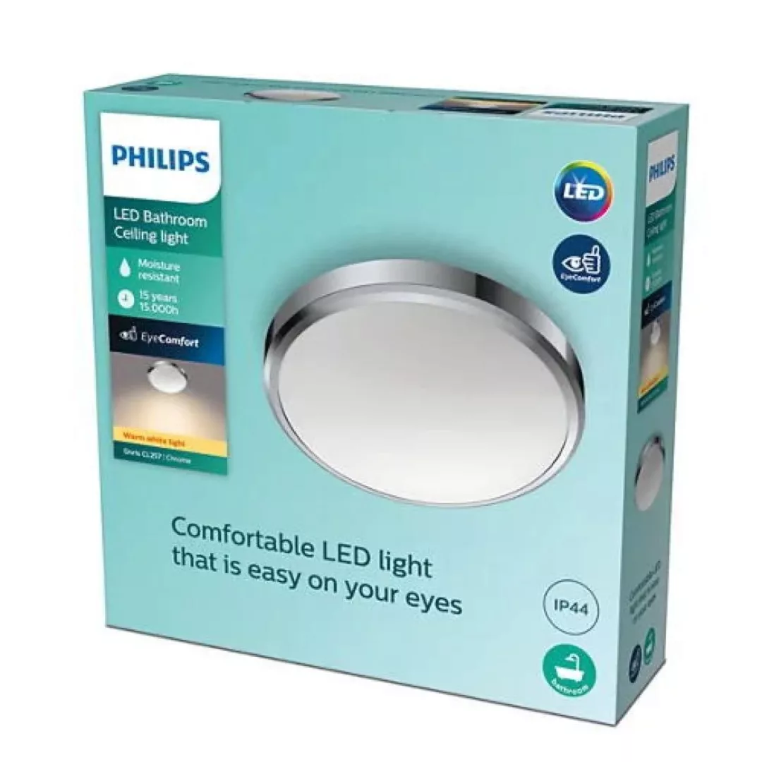 Philips LED Deckenleuchte Doris in Chrom 17W 1500lm 2700K IP44 günstig online kaufen