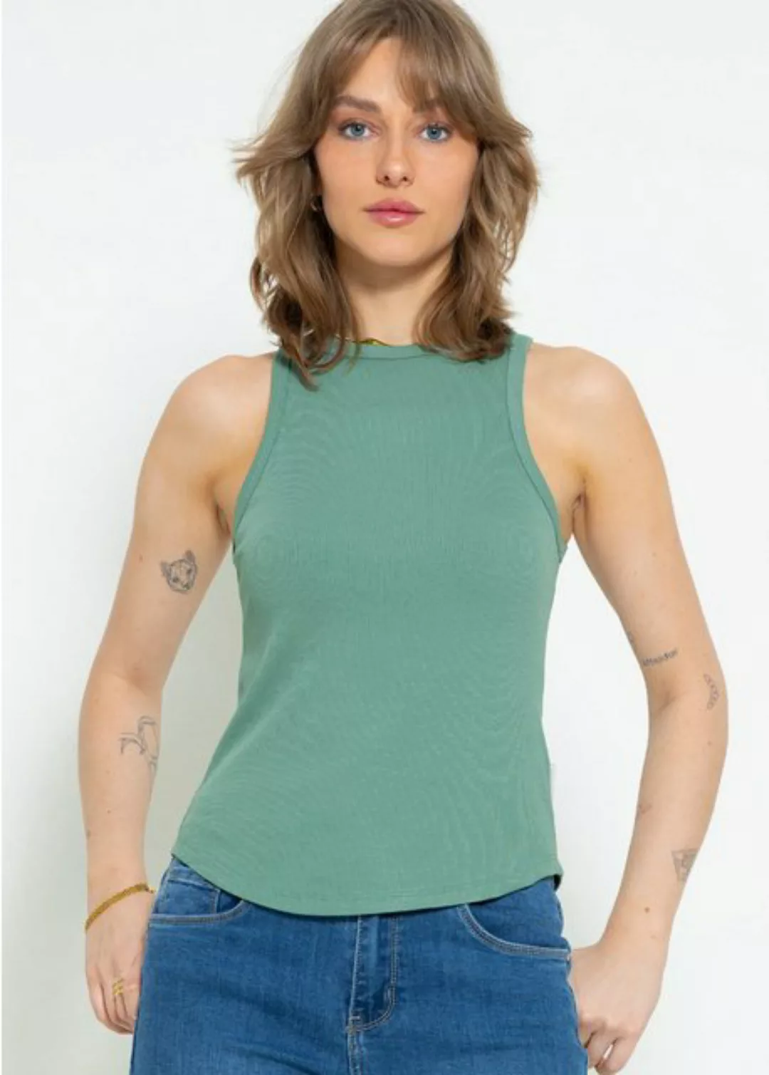 SASSYCLASSY Tanktop Geripptes Basic Tanktop Ärmelloses Top mit Rundhalsauss günstig online kaufen