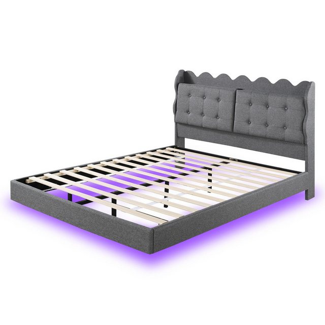 Odikalo Polsterbett Doppelbett Kästchen Stauraum LED-Liste USB-Lade Beige/G günstig online kaufen