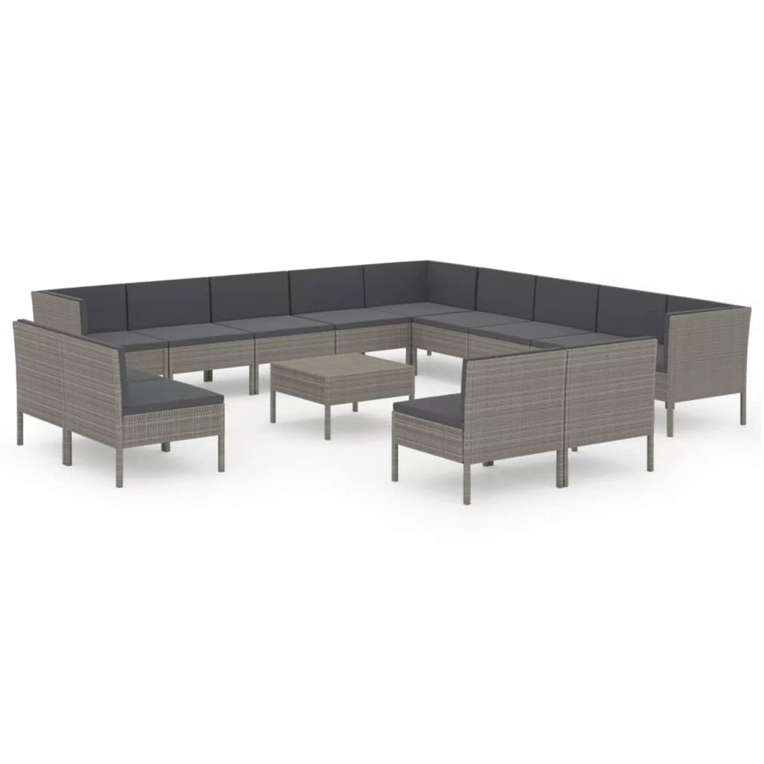 14-tlg. Garten-lounge-set Mit Auflagen Poly Rattan Grau günstig online kaufen