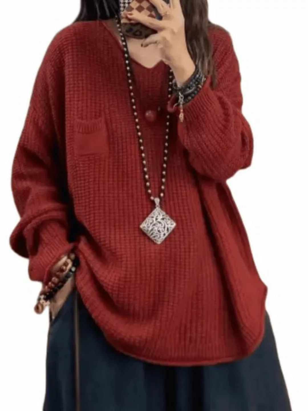 YRIIOMO Strickpullover Herbst V-Ausschnitt Langarm Strickpullover Frauen lo günstig online kaufen