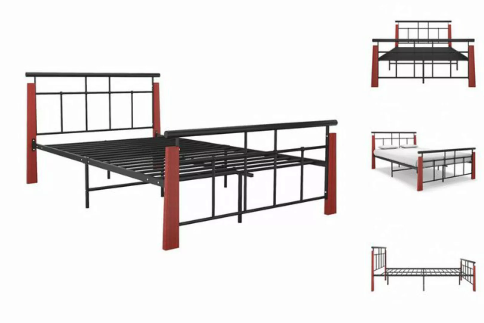 vidaXL Bettgestell Bettgestell Metall und Massivholz Eiche 120x200 cm Bett günstig online kaufen