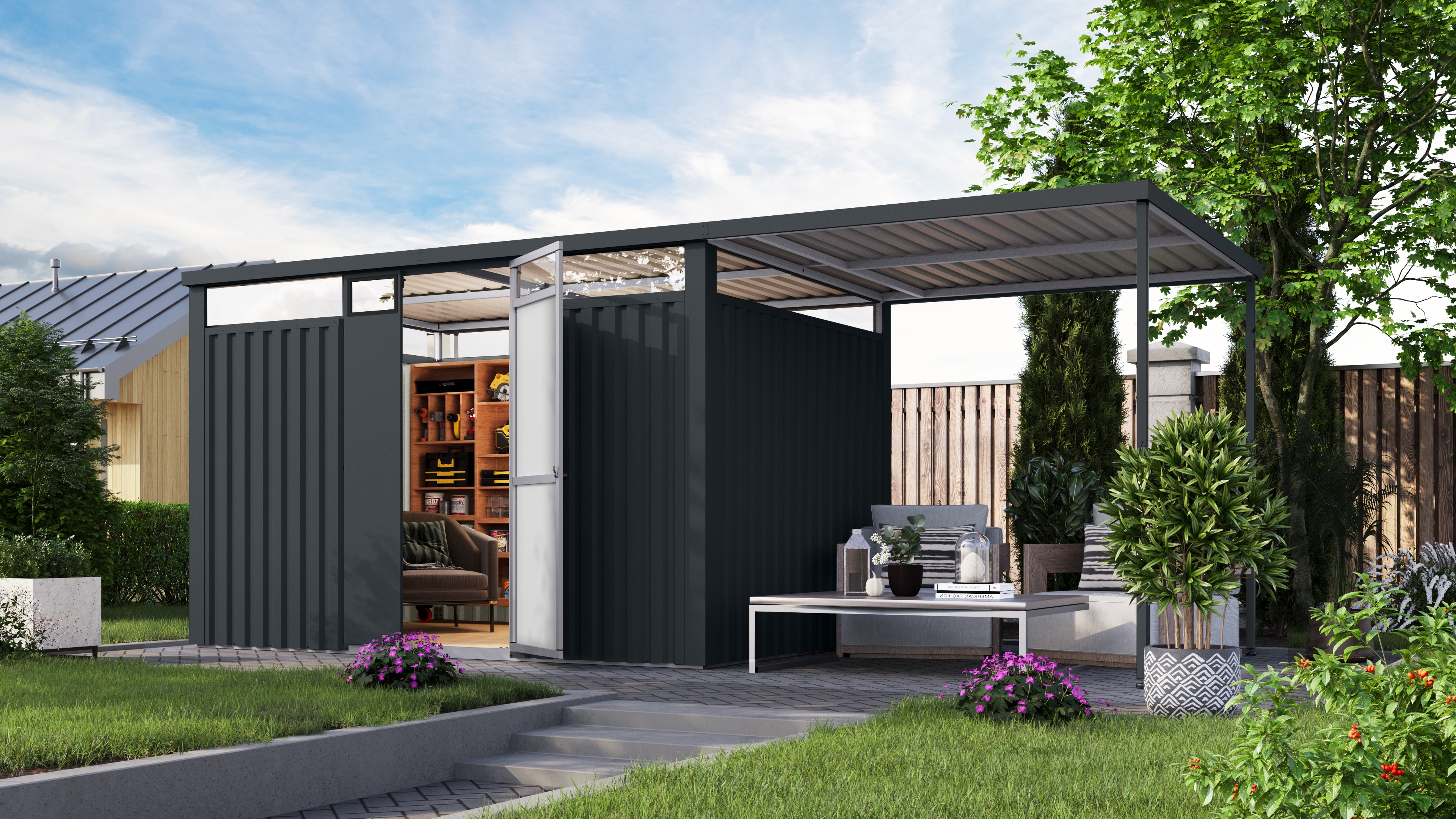 Karibu Gartenhaus "Metall mit Lichtband aus Kunststoff, Østen 3 SET", in ve günstig online kaufen