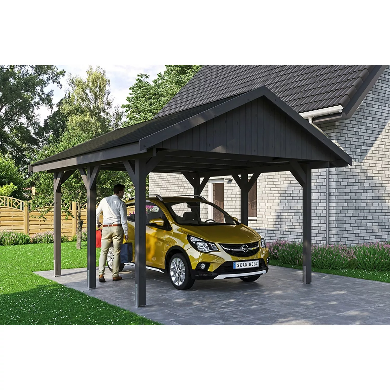 Satteldach-Carport Wallgau Schiefergrau 430 x 500 cm schwarze Schindeln günstig online kaufen