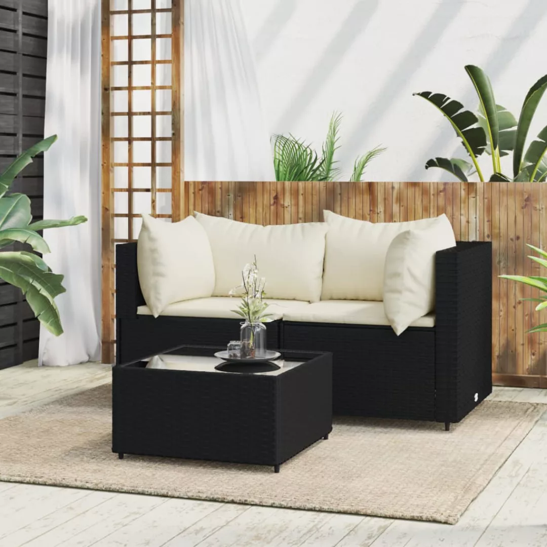 Vidaxl 3-tlg. Garten-lounge-set Mit Kissen Schwarz Poly Rattan günstig online kaufen