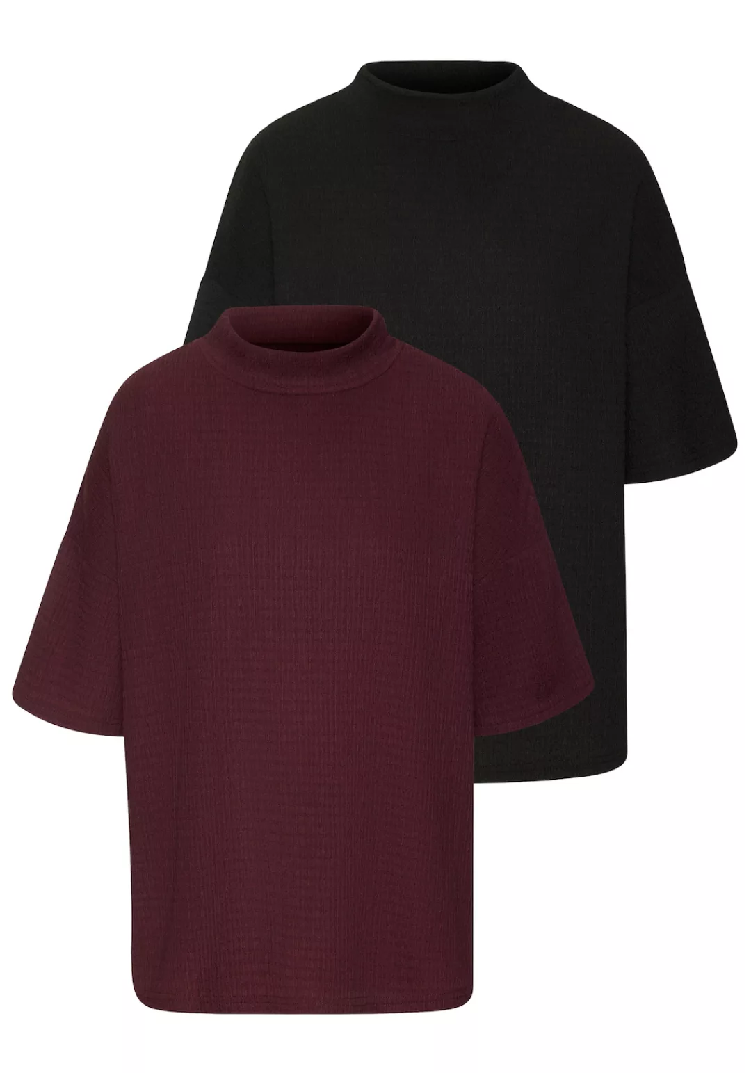 LASCANA Kurzarmshirt "mit Stehkragen", (2er-Pack), aus bügelfreier Crêpe-Qu günstig online kaufen