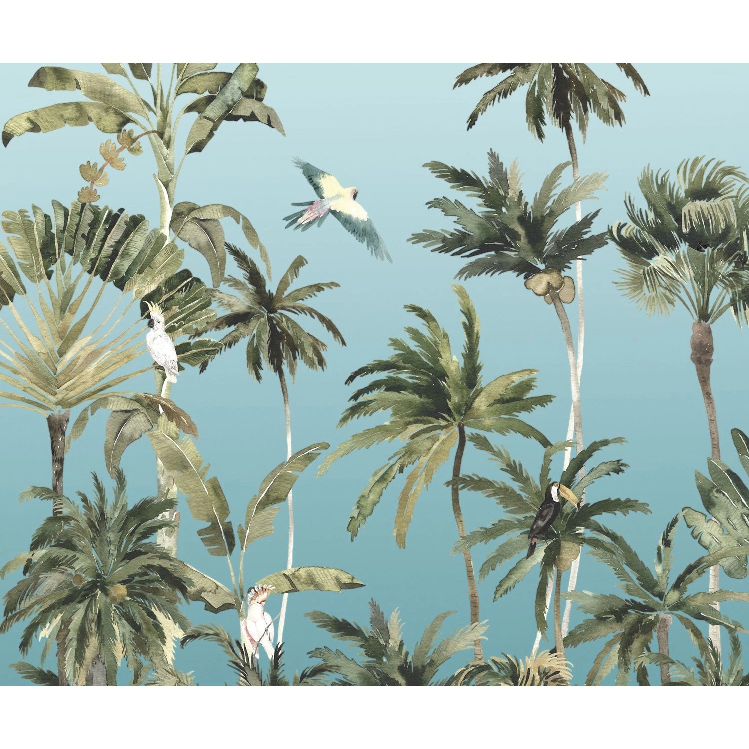 Komar Fototapete Forêt De Palmiers Blau und Grün 300 x 250 cm 611206 günstig online kaufen