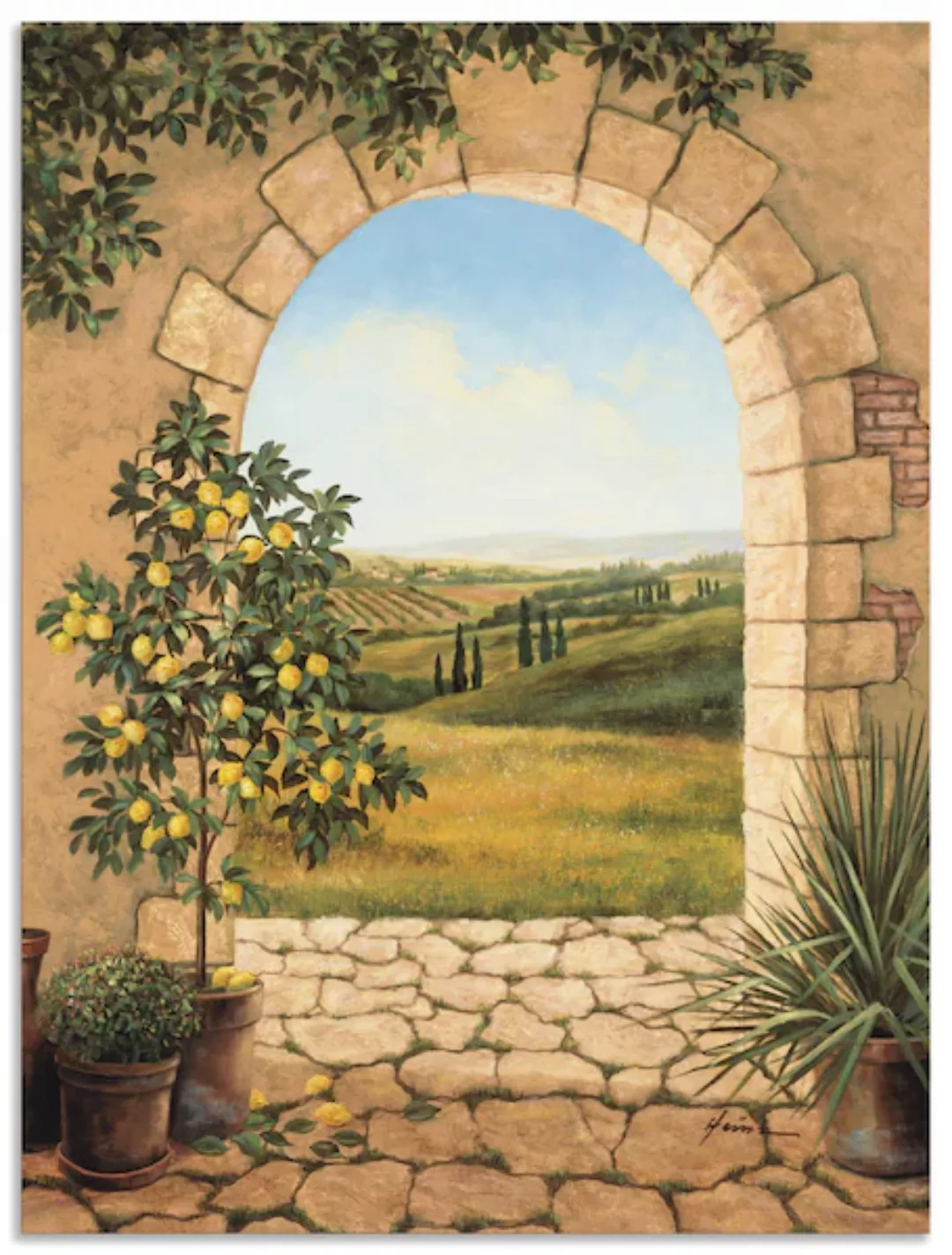 Artland Wandbild "Zitronenbaum vorm Torbogen", Fensterblick, (1 St.) günstig online kaufen